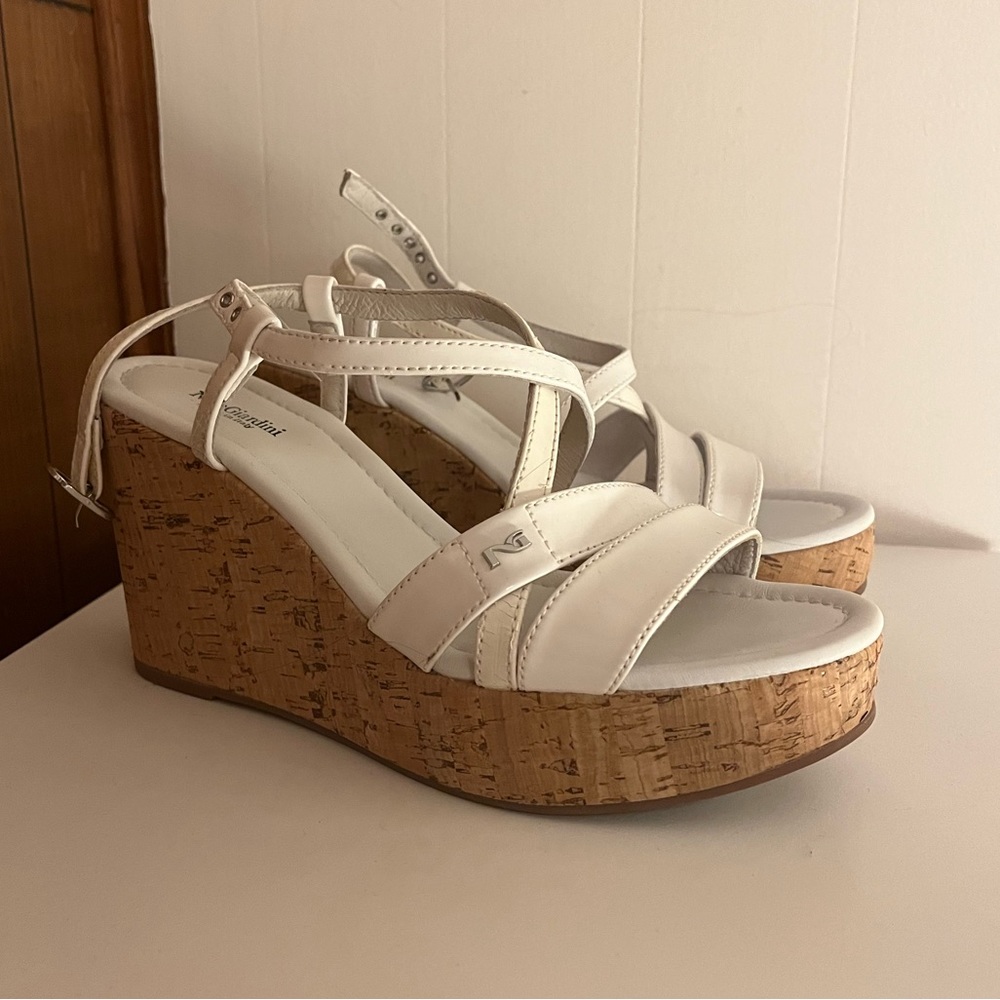 White Italian Leather Wedges